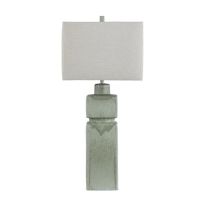 Crestview Collection 34"H Ceramic Table Lamp With Artistic Green Glaze, Grey Linen Shade & 3-way Socket For Versatile Lighting   Cvazp148