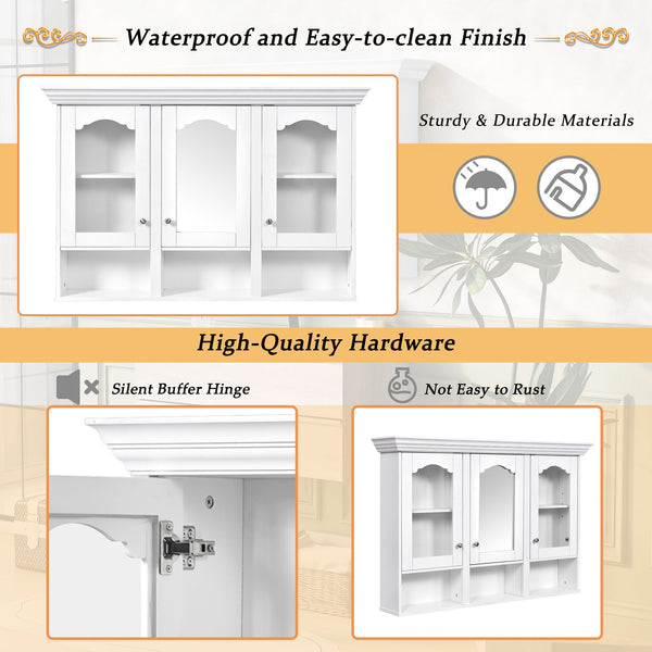 English Elm 47" Wall Mounted Bathroom Cabinet with Mirror — Space-Saving 3 Adjustable Shelves, Pine Accents, Water-Resistant Finish N710P264268K