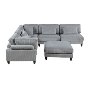 English Elm 6Pc Modular Sectional Set - Versatile Gray Corduroy Living Room Furniture For Custom Comfort & Style B011S01563