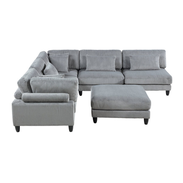English Elm 6Pc Modular Sectional Set - Versatile Gray Corduroy Living Room Furniture For Custom Comfort & Style B011S01563