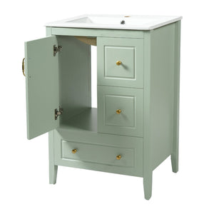 English Elm [video] 24 Inch Farmhouse Bathroom Vanity with Sink Pine Wood Mdf Soft Close Storage N759P415299G