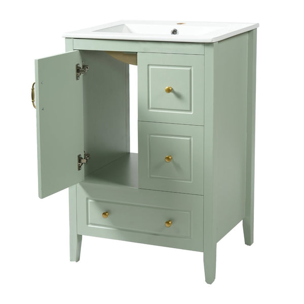 English Elm [video] 24 Inch Farmhouse Bathroom Vanity with Sink Pine Wood Mdf Soft Close Storage N759P415299G