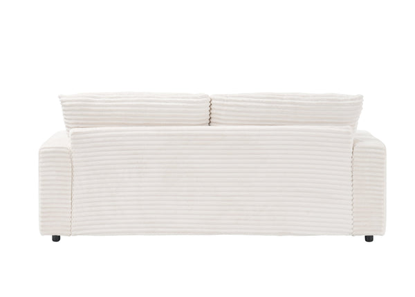 English Elm 82-Inch Beige Corduroy Sofa With 2 Storage Footrests & 4 Pillows - Perfect For Stylish Living Spaces! W1658S00116