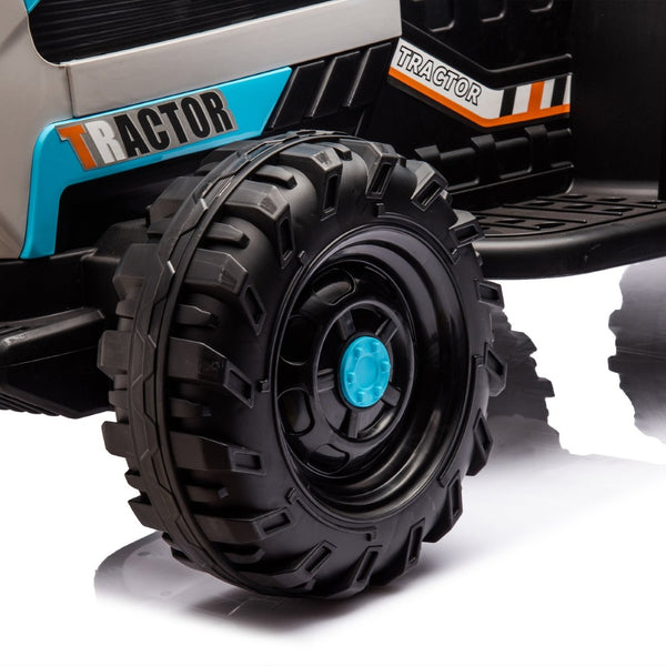 English Elm Ride on Electric Tractor Toy with Trailer 24v 400w Dual Motors Remote Control Led Blue W1578P193906