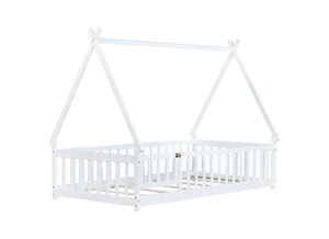 English Elm Twin Teepee Floor Bed With Guardrails - Whimsical White Design For Cozy Child'S Room Decor W504P345781-GIGA