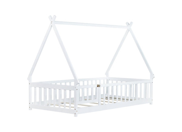 English Elm Twin Teepee Floor Bed With Guardrails - Whimsical White Design For Cozy Child'S Room Decor W504P345781-GIGA