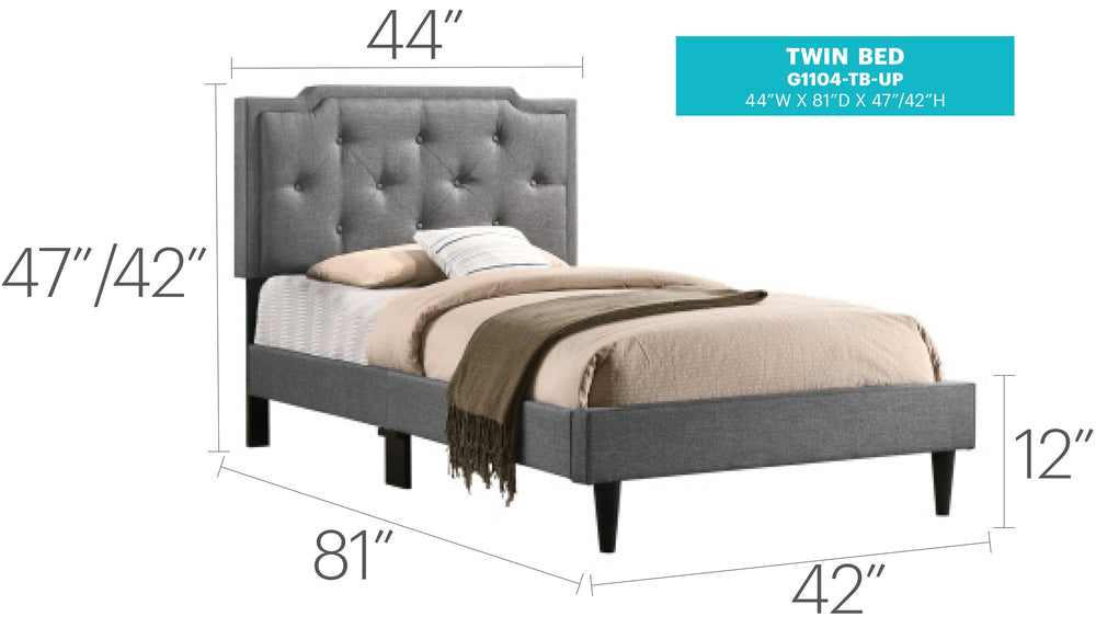 English Elm Cozy Tufted Twin Bed Gray with Adjustable Headboard 41–53" Height, Boxspring or Slat Option, 1-Box Delivery B078112111