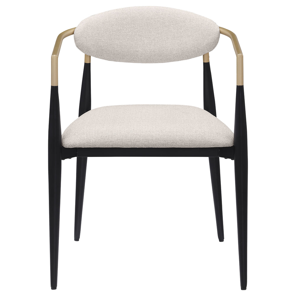 English Elm Mistra Two-Tone Beige Fabric Dining Arm Chair Set of 2 — Black Base, Hand-Painted Gold Arms, Sleek Comfort B062P299814