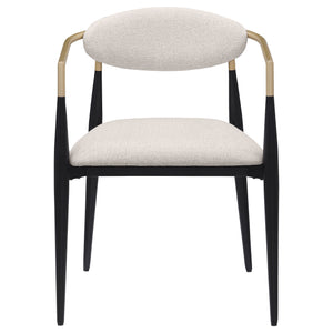 English Elm Mistra Two-Tone Beige Fabric Dining Arm Chair Set of 2 — Black Base, Hand-Painted Gold Arms, Sleek Comfort B062P299814