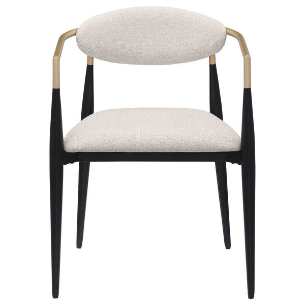 English Elm Mistra Two-Tone Beige Fabric Dining Arm Chair Set of 2 — Black Base, Hand-Painted Gold Arms, Sleek Comfort B062P299814