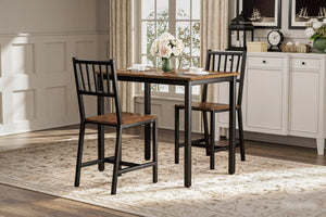 English Elm Dining Table Set 3 Piece Industrial Steel Frame with Melamine Top for Kitchen Nook Walnut W1162P424924