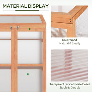 English Elm Outsunny Fir Wood Mini Greenhouse Cabinet with Polycarbonate Panels and Slatted Shelves W2225P200750