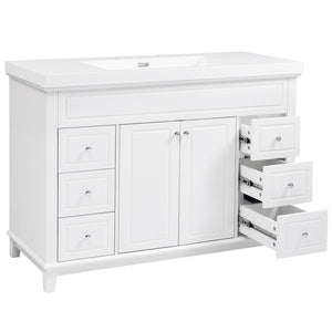 English Elm [video] 48 Inch Freestanding Bathroom Vanity Pine Legs Resin Sink Six Soft Close Drawers N759S351752K
