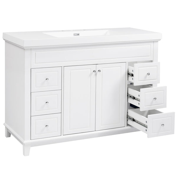 English Elm [video] 48 Inch Freestanding Bathroom Vanity Pine Legs Resin Sink Six Soft Close Drawers N759S351752K