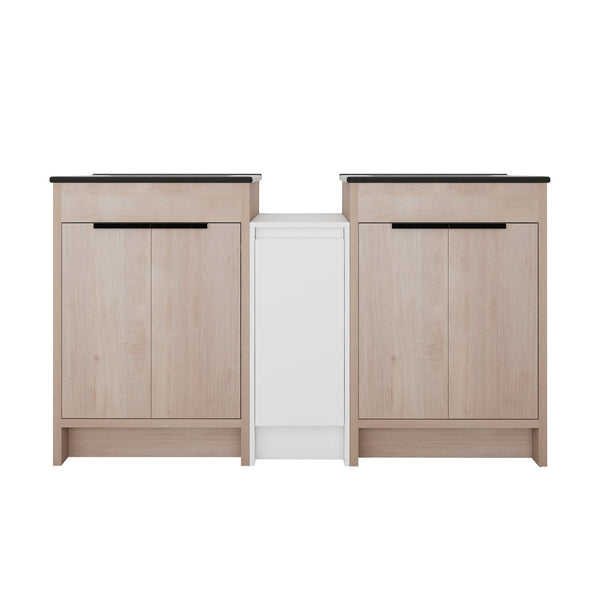 English Elm 60 Inch Freestanding Bathroom Vanity With Black Ceramic Sink, Soft-Close Doors & Storage Solutions W999S00317