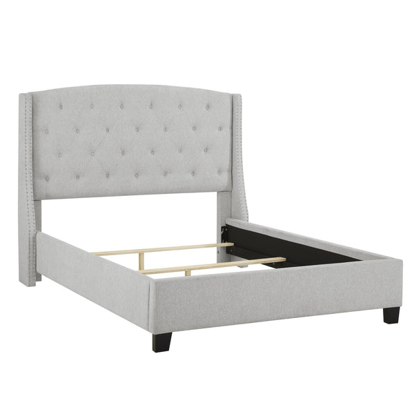 English Elm 1Pc Queen Size Upholstered Bed - Elegant Dove Gray Fabric With Button Tufting & Nailhead Trim B2741S00606