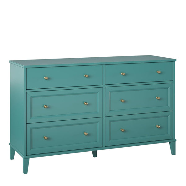 English Elm Monticello Six Drawer Wide Dresser with Brass Hardware and Tapered Legs Bedroom B2733S00013