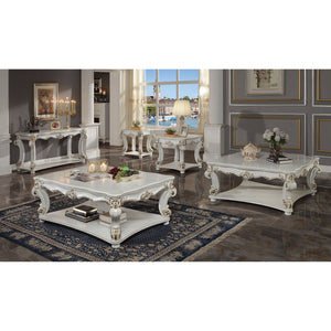 English Elm Antique Pearl End Table With Elegant Scroll Design And Storage Shelf For Vintage Living Spaces B062P209125