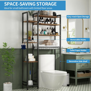 English Elm 8-tier Freestanding Over Toilet Organizer with Side Racks and Drain Basket Vintage Brown W2641P418457