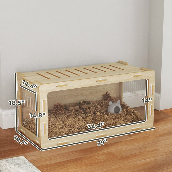 English Elm Hamster Habitat with Acrylic Windows Openable Roof and Oak Finish Mdf Frame T3971P407469