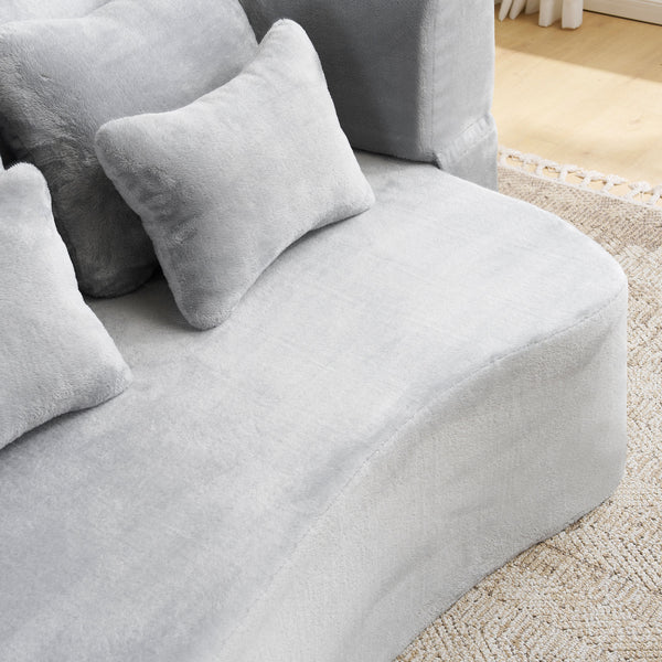 English Elm Queen Plush Floor Sofa Futon with 4 Pillows — Modern Foam Folding Couch Mattress for Living Room Guest Bedroom LIGHT GREY W3612P336072