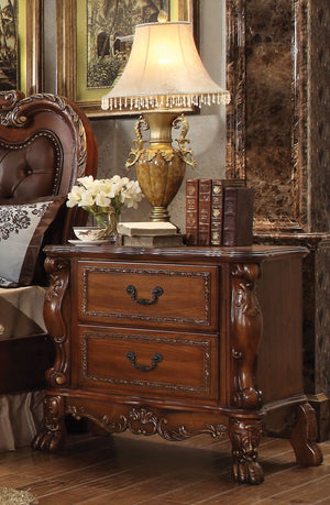 English Elm Cherry Cherry Oak 2-Drawer Nightstand with Felt-Lined Drawers, Claw Legs & Ornate Classic Charm B062P189126
