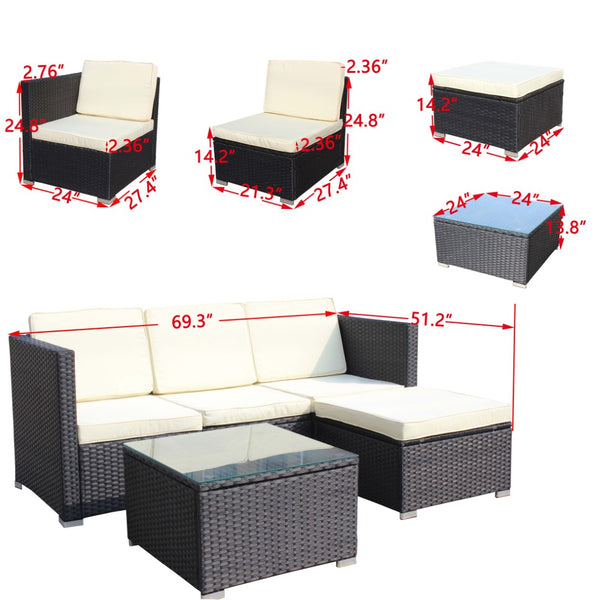English Elm Outdoor 5-Piece Pe Rattan Patio Furniture Set With Cushioned Sofas & Glass Coffee Table In Beige W209S00021-GIGA