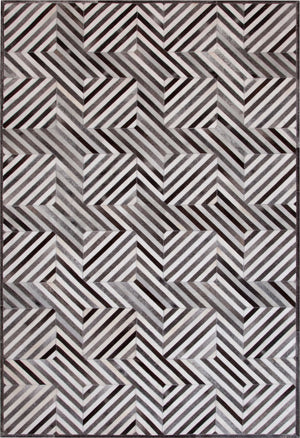 Sams International Abacasa Geo Hide Handmade Cowhide Geometric  Rug Charcoal, Ivory 5' x 8'