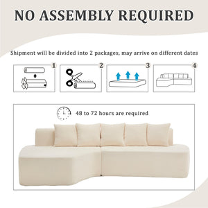 English Elm Compression Sectional Couch with Corduroy Upholstery, Deep-Seated Modular L-Shaped Sleeper Sofa, No-Assembly Comfort and Stability Ivory W1249S00005