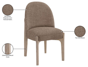 Meridian Furniture Torino Linen Upholstered Dining Chair with Brass Accents and Wood Frame for Modern Rooms Style 1 Brown 88001Brown-C