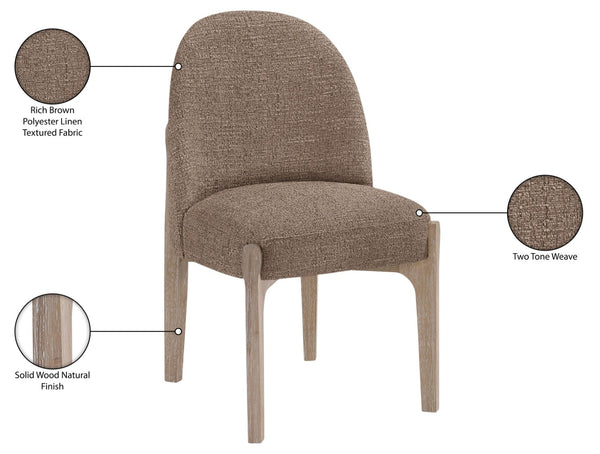 Meridian Furniture Torino Linen Upholstered Dining Chair with Brass Accents and Wood Frame for Modern Rooms Style 1 Brown 88001Brown-C