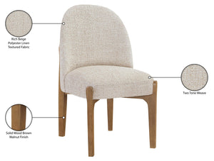 Meridian Furniture Torino Linen Upholstered Dining Chair with Brass Accents and Wood Frame for Modern Rooms Style 2 Beige 88002Beige-C