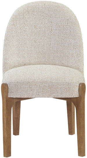 Meridian Furniture Torino Linen Upholstered Dining Chair with Brass Accents and Wood Frame for Modern Rooms Style 2 Beige 88002Beige-C