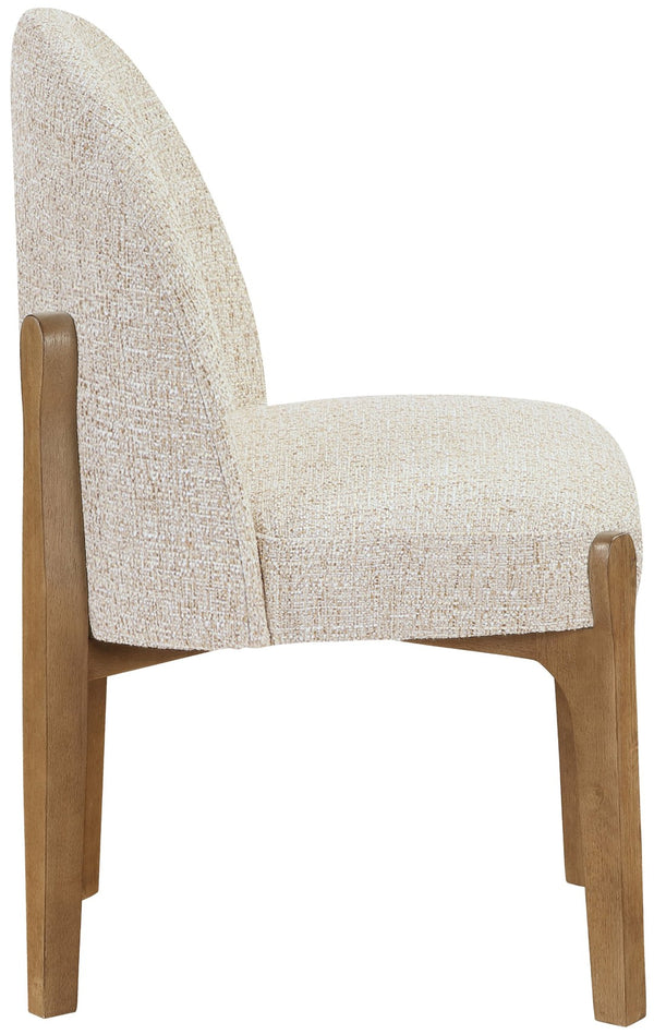 Meridian Furniture Torino Linen Upholstered Dining Chair with Brass Accents and Wood Frame for Modern Rooms Style 2 Beige 88002Beige-C