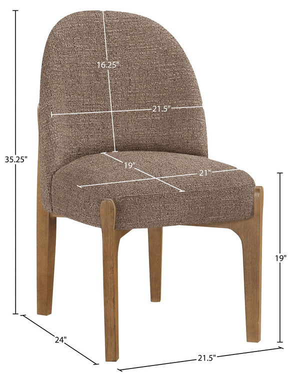 Meridian Furniture Torino Linen Upholstered Dining Chair with Brass Accents and Wood Frame for Modern Rooms Style 2 Brown 88002Brown-C