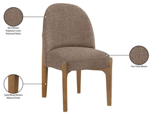 Meridian Furniture Torino Linen Upholstered Dining Chair with Brass Accents and Wood Frame for Modern Rooms Style 2 Brown 88002Brown-C
