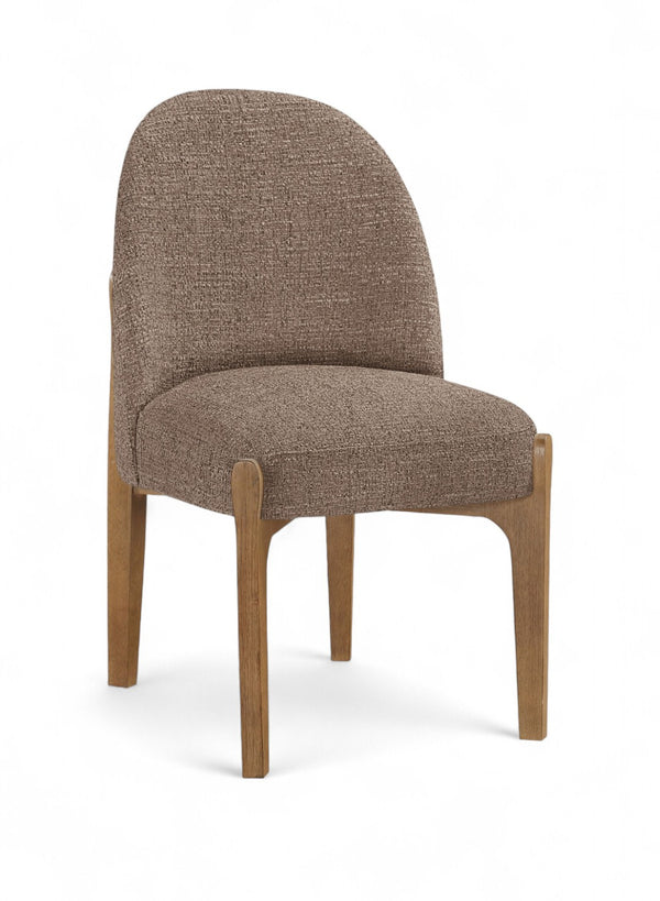 Meridian Furniture Torino Linen Upholstered Dining Chair with Brass Accents and Wood Frame for Modern Rooms Style 2 Brown 88002Brown-C