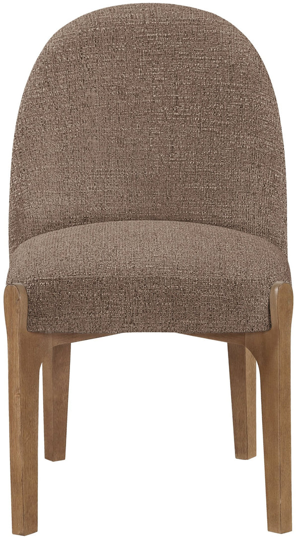 Meridian Furniture Torino Linen Upholstered Dining Chair with Brass Accents and Wood Frame for Modern Rooms Style 2 Brown 88002Brown-C