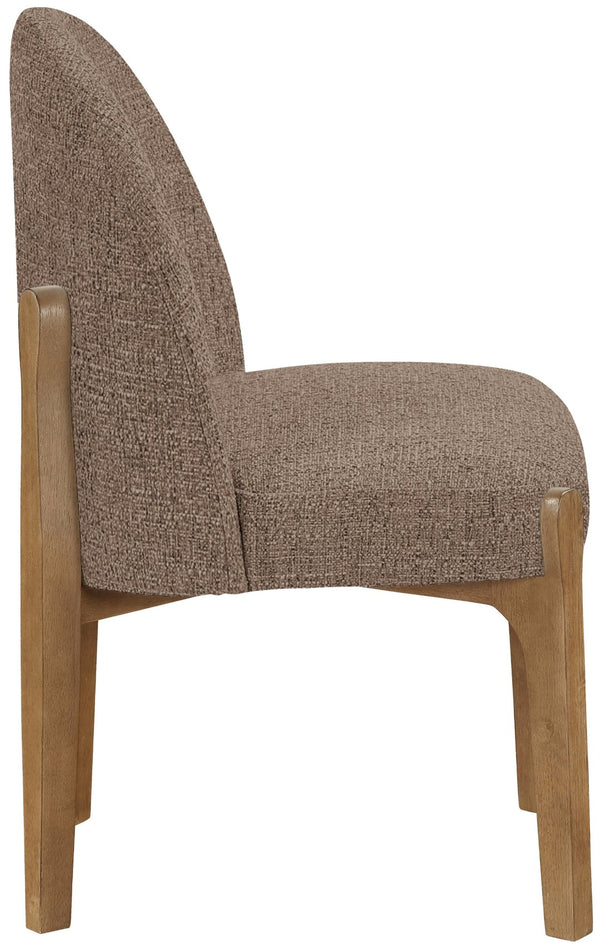 Meridian Furniture Torino Linen Upholstered Dining Chair with Brass Accents and Wood Frame for Modern Rooms Style 2 Brown 88002Brown-C