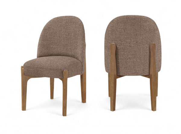 Meridian Furniture Torino Linen Upholstered Dining Chair with Brass Accents and Wood Frame for Modern Rooms Style 2 Brown 88002Brown-C