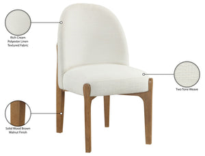 Meridian Furniture Torino Linen Upholstered Dining Chair with Brass Accents and Wood Frame for Modern Rooms Style 2 Cream 88002Cream-C
