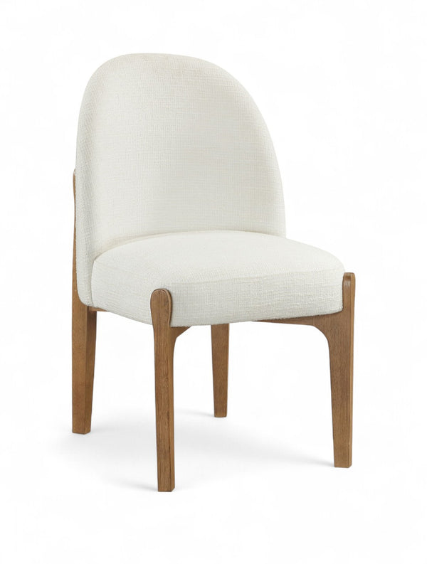 Meridian Furniture Torino Linen Upholstered Dining Chair with Brass Accents and Wood Frame for Modern Rooms Style 2 Cream 88002Cream-C
