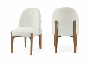 Meridian Furniture Torino Linen Upholstered Dining Chair with Brass Accents and Wood Frame for Modern Rooms Style 2 Cream 88002Cream-C