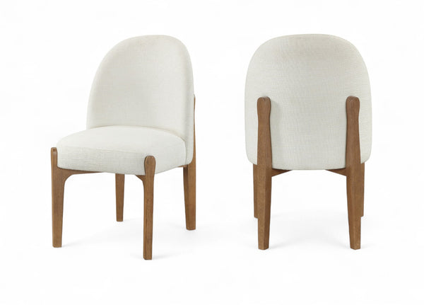Meridian Furniture Torino Linen Upholstered Dining Chair with Brass Accents and Wood Frame for Modern Rooms Style 2 Cream 88002Cream-C