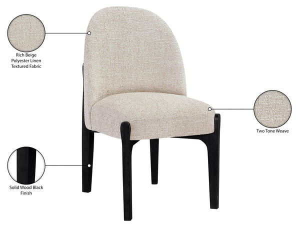Meridian Furniture Torino Linen Upholstered Dining Chair with Brass Accents and Wood Frame for Modern Rooms Style 3 Beige 88003Beige-C