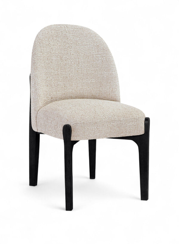 Meridian Furniture Torino Linen Upholstered Dining Chair with Brass Accents and Wood Frame for Modern Rooms Style 3 Beige 88003Beige-C