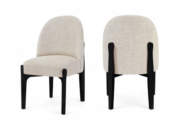 Meridian Furniture Torino Linen Upholstered Dining Chair with Brass Accents and Wood Frame for Modern Rooms Style 3 Beige 88003Beige-C
