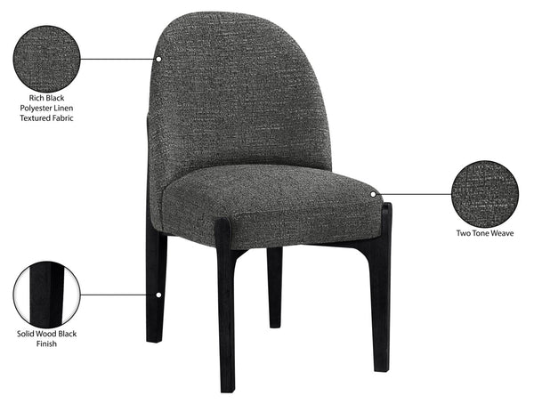 Meridian Furniture Torino Linen Upholstered Dining Chair with Brass Accents and Wood Frame for Modern Rooms Style 3 Black 88003Black-C