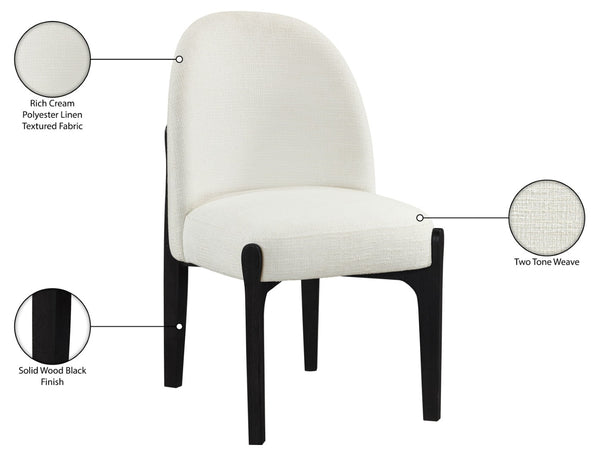 Meridian Furniture Torino Linen Upholstered Dining Chair with Brass Accents and Wood Frame for Modern Rooms Style 3 Cream 88003Cream-C