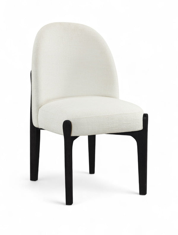 Meridian Furniture Torino Linen Upholstered Dining Chair with Brass Accents and Wood Frame for Modern Rooms Style 3 Cream 88003Cream-C